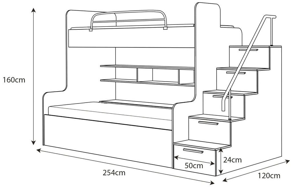 DETSKÁ POSCHODOVÁ POSTEĽ KLARA + SCHODY + POLICE SKRINKY BIELA / FIALOVA