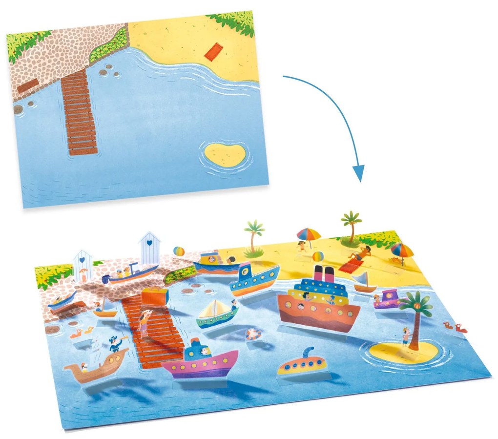 Kreatívna súprava so zdvíhacími samolepkami – 3D scény – vozidlá a lode