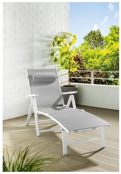 Livarno home Hliníkové ležadlo Houston s opierkami rúk, biele/bledosivé (100385886)