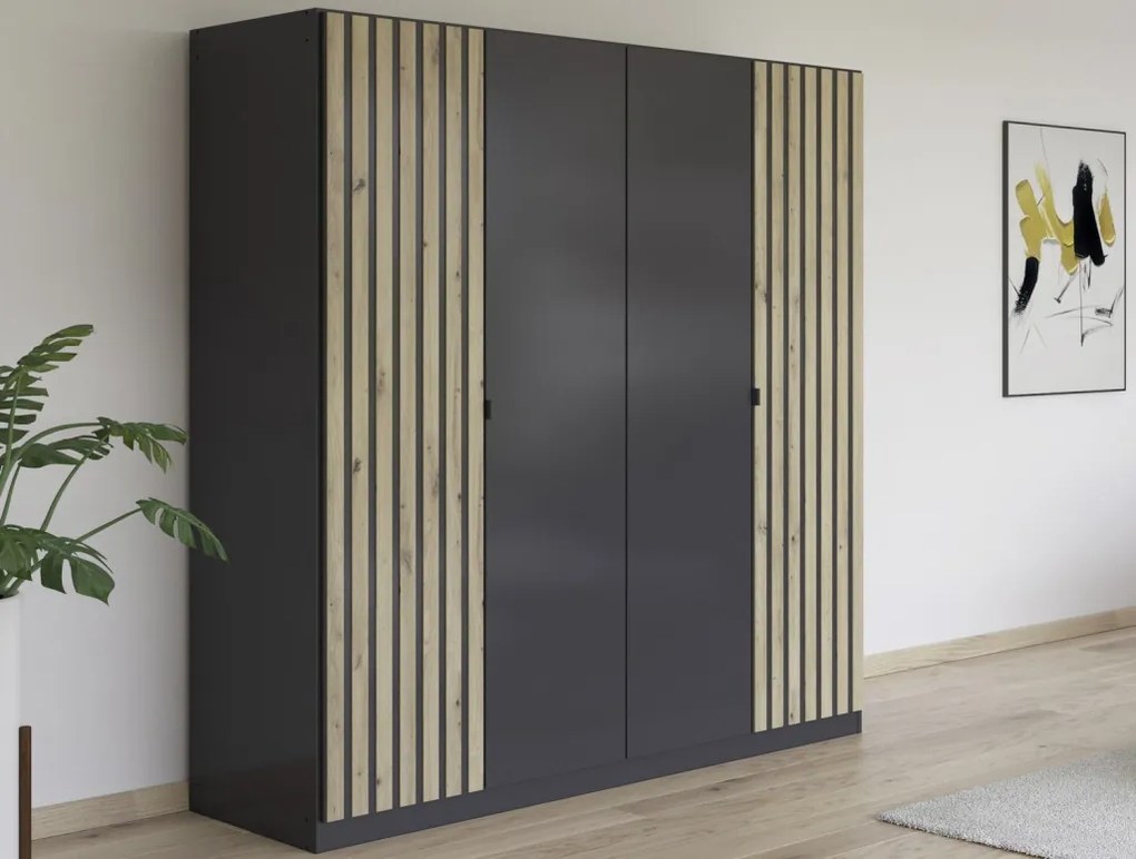 Šatníková skriňa Genua, 181 cm, tmavo šedá/artisan