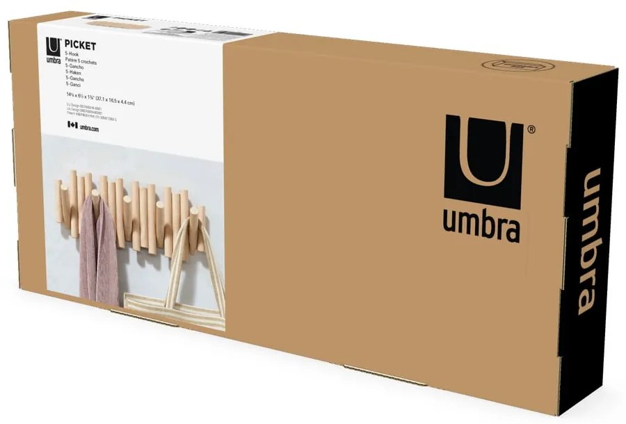 Nástenný vešiak z borovicového dreva v prírodnej farbe Picket - Umbra