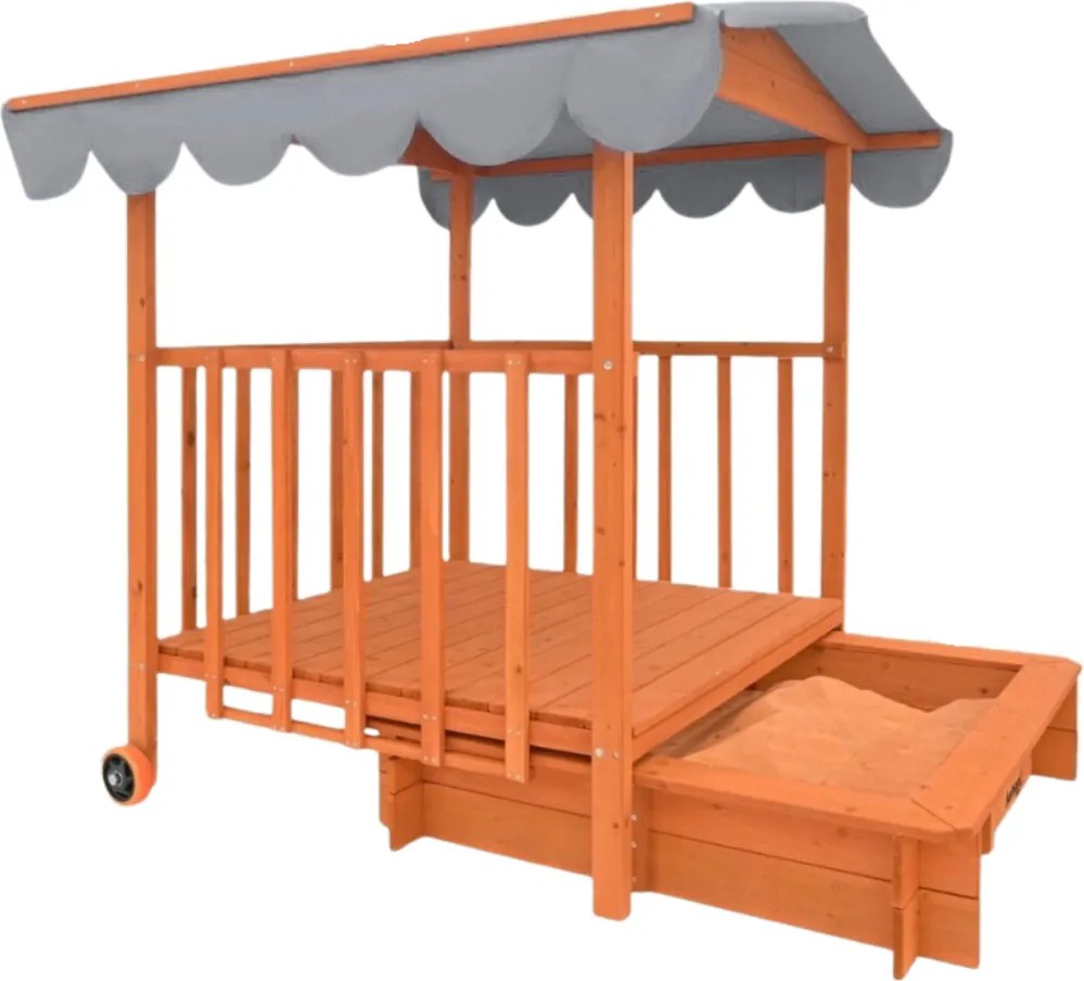 Pieskovisko s verandou HAPPY, 130x130x143 cm, hnedá/šedá Jurhan