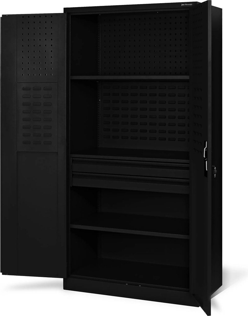 Dielenská skriňa na náradie s 2 zásuvkami, čierna, 920x1850x500 mm: SZYMON All Black