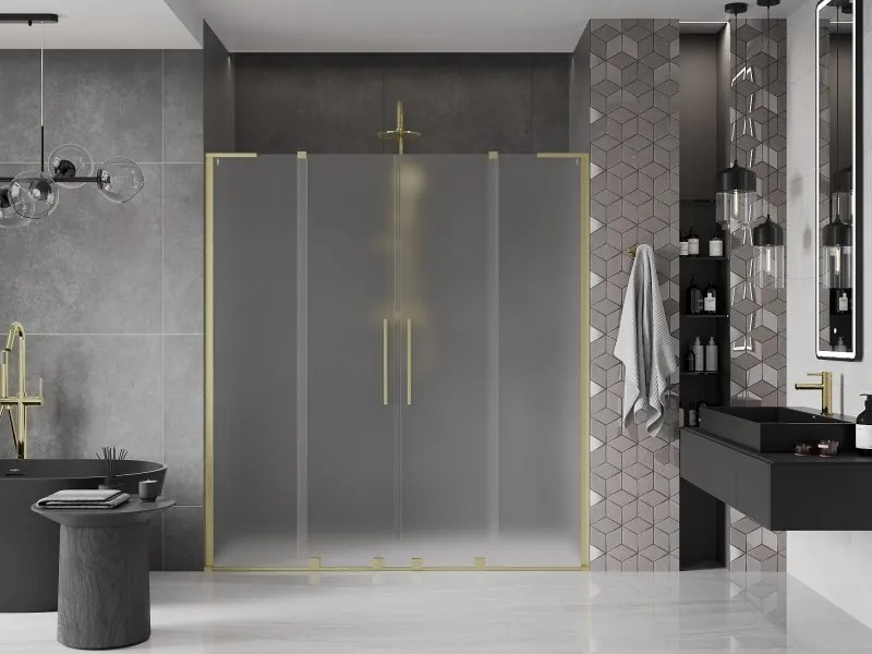 Mexen Velar L Duo, posuvné sprchové dvere do otvoru 170 cm, 8mm sklo námraza, zlatá matná, 871-170-003-32-55