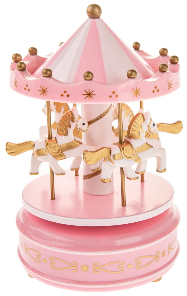 Hrací kolotoč s koníkmi, 18 cm, ružová