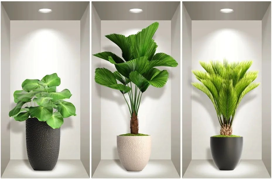 Sada 3 3D samolepiek na stenu Ambiance Tropical Plants