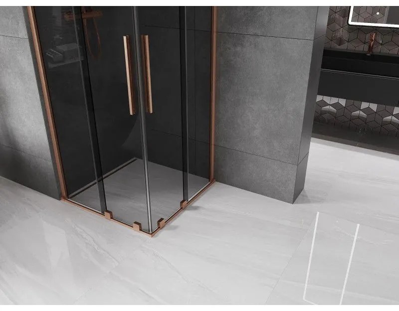 Mexen Velar Duo, sprchový kút s posuvnými dverami 80 x 80 cm, 8mm šedé sklo, medená matná, 871-080-080-42-65