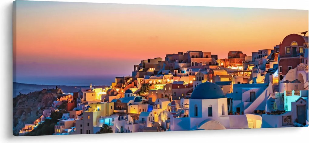 Obraz - Santorini pri zotmení (120x50 cm)