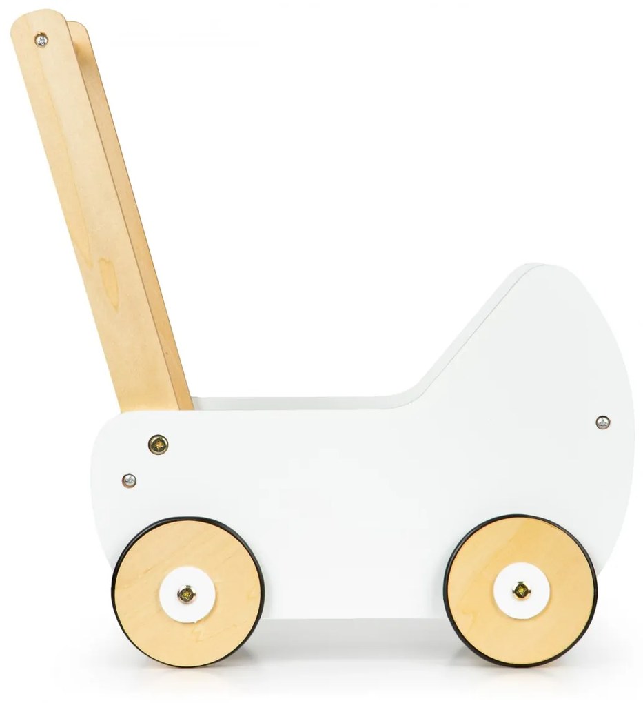 Drevený kočík pre bábiky EcoToys bielo-hnedý