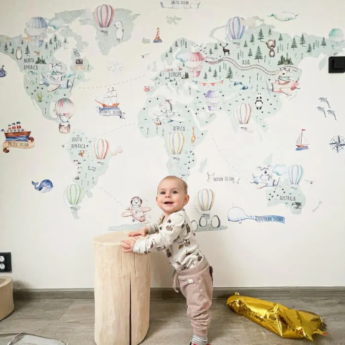 Detská cestovateľská mapa sveta na stenu