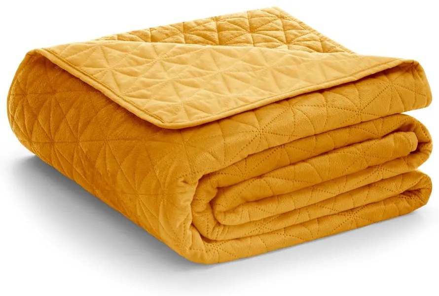 Žltý zamatový prešívaný pléd 260x280 cm Laila – AmeliaHome