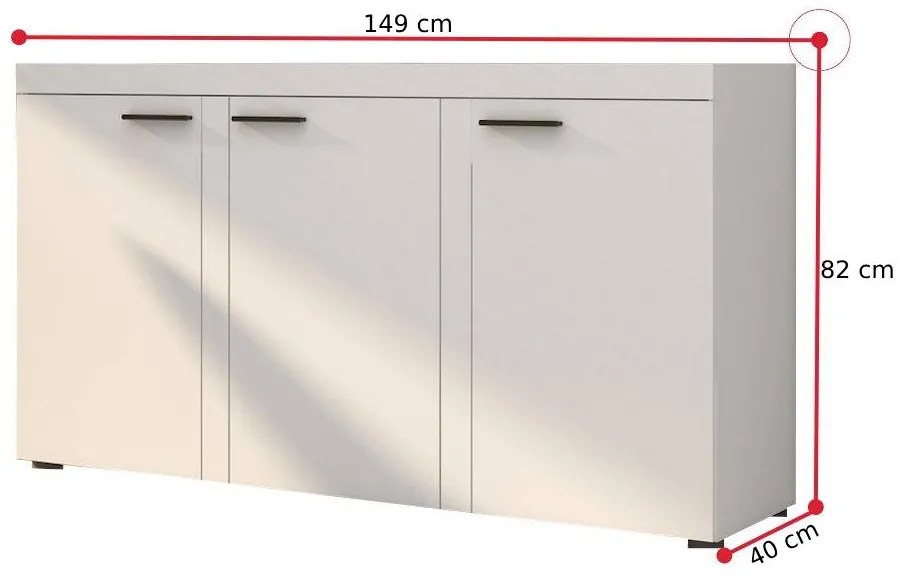 Komoda KLOK 3F, 149x82x40, lefkas