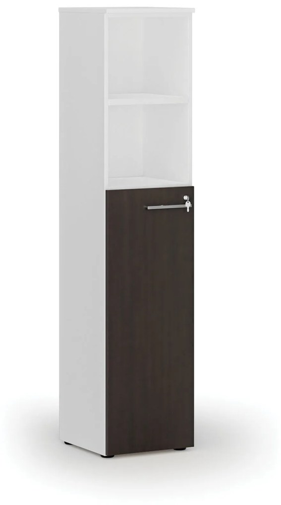 Kombinovaná kancelárska skriňa PRIMO WHITE, dvere na 3 poschodia, 1781 x 400 x 420 mm, biela/wenge