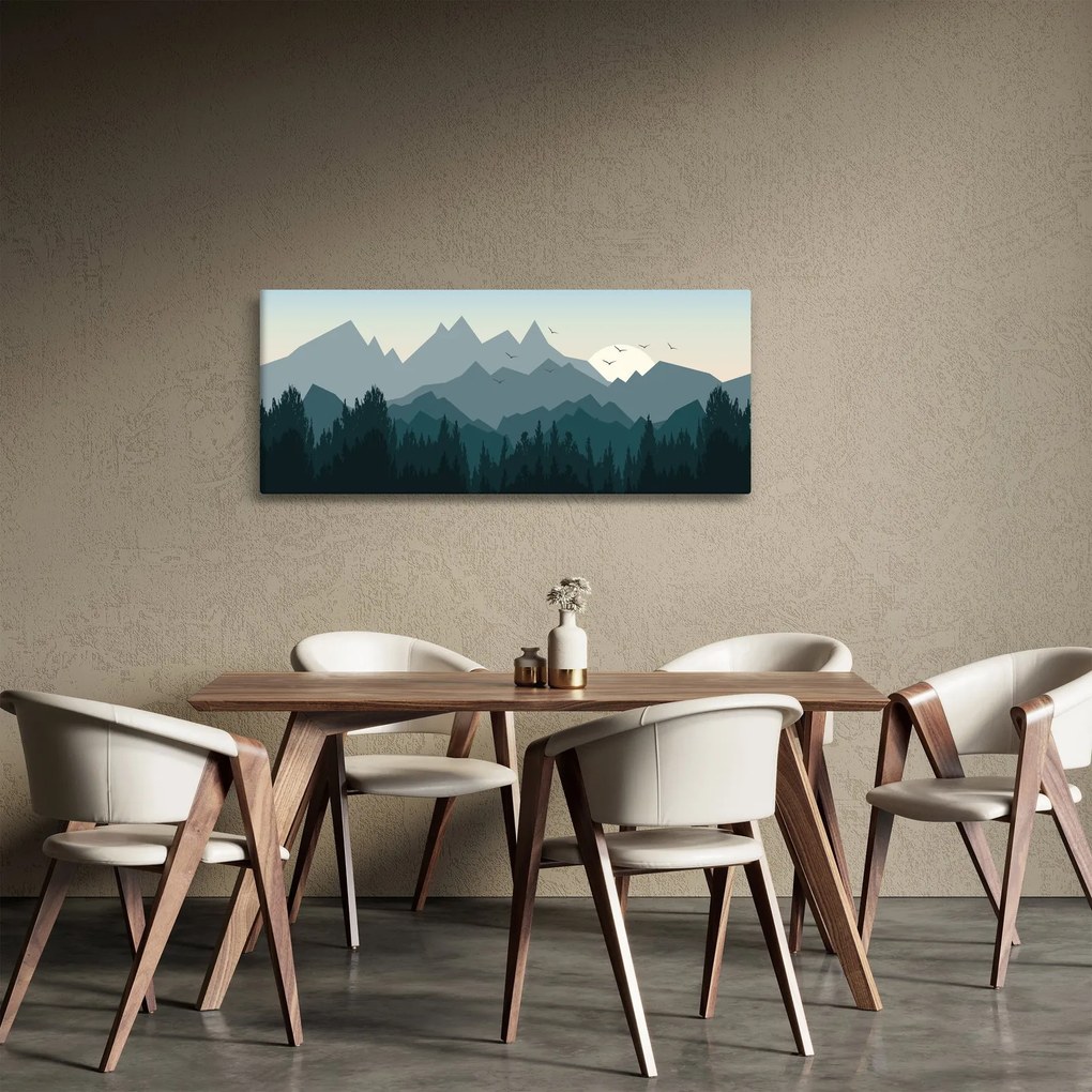 Obraz - Hory pohľadom grafika (120x50 cm)