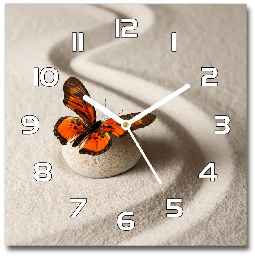 Sklenené hodiny štvorec Kameň zen a motýľ pl_zsk_30x30_f_105886017