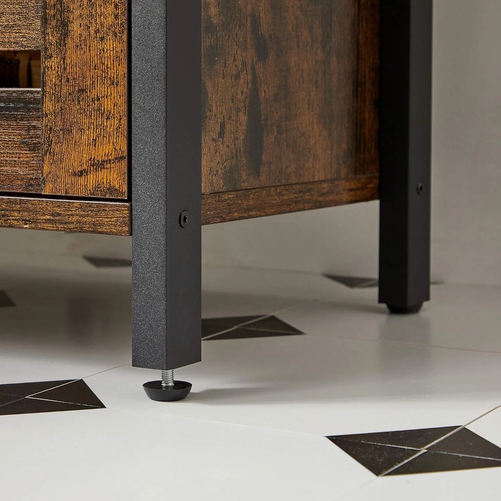 Kúpeľňová skrinka pod umývadlo s lamelovými dvierkami, rustikálna hnedá