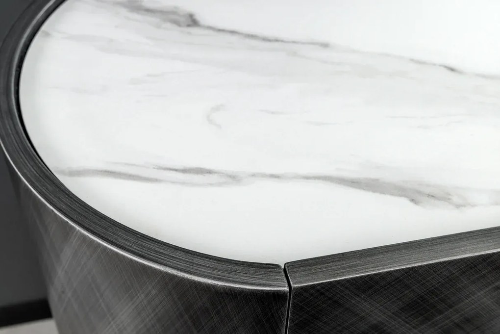 Komoda REFLECTION 150cm 3D efekt antracit s keramickou mramorovou doskou biela
