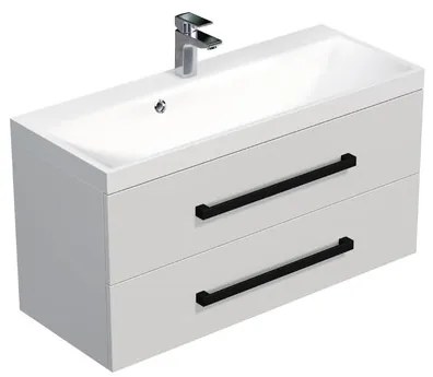 Kúpeľňová skrinka s čiernou úchytkou a umývadlom SAT Cube Way 100x53x40 cm biela lesk lesk/mat CUBE2C100ZBL, 1 ks