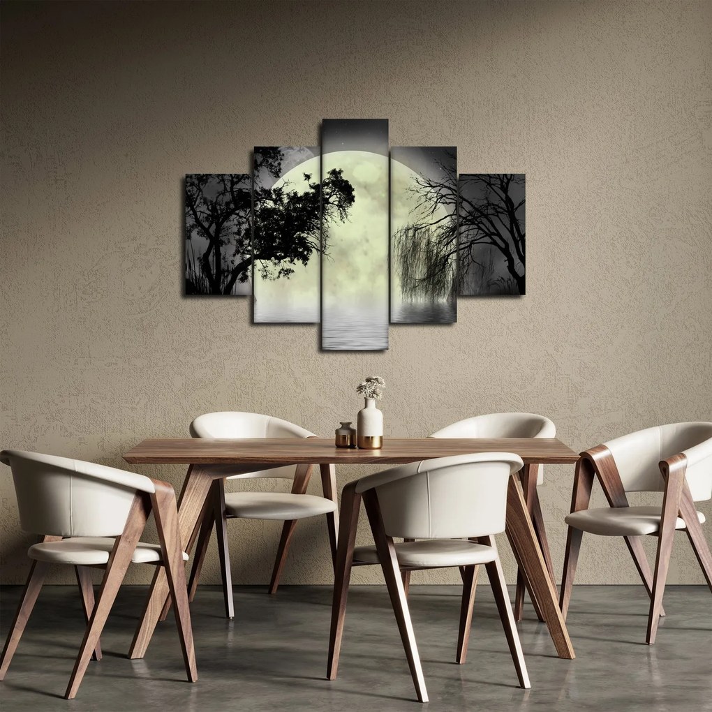 Obraz - Spln nad hladinou, čiernobiely variant (150x105 cm)