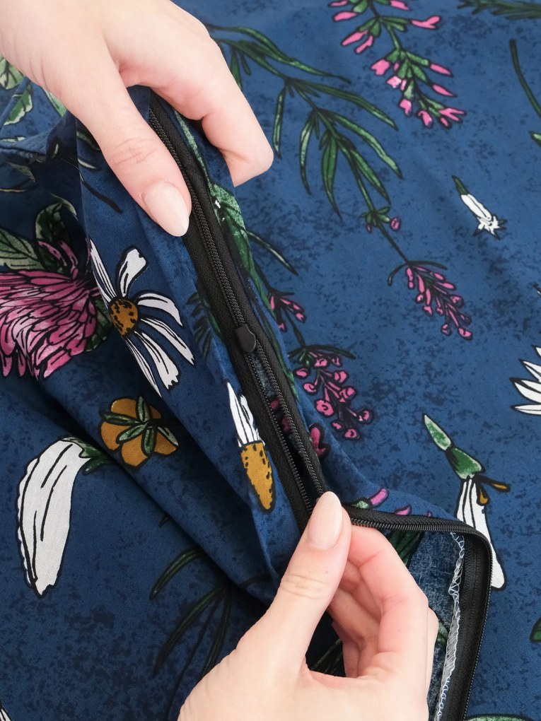 Francúzske bavlnené obliečky Renforcé - Herbár tmavo modrý