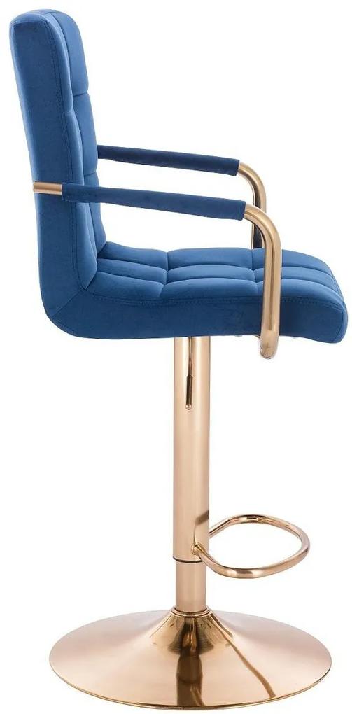 LuxuryForm Barová stolička VERONA GOLD VELUR na zlatom tanieri - modrá