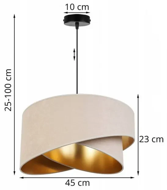 Moderná lampa s asymetrickým krémovo bielym tienidlom so zlatým stredom