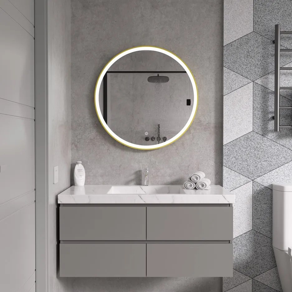 Erga Olivia, okrúhle LED zrkadlo 70cm, zlatý kovový rám, 1610 lm, 6500K, predné osvetlenie, ERG-V01-202-7070-GD