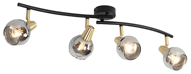 Art Deco stropné svietidlo zlaté s dymovým sklom 4-svetlo - Vidro