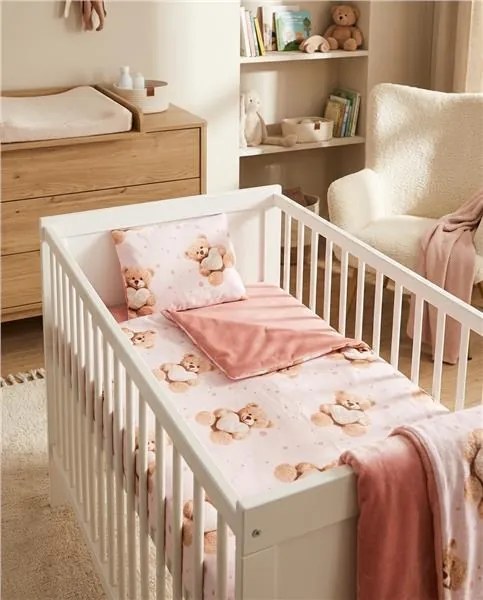 Obojstranný Set z Velvet a bavlny do kočíka New Baby Love Teddy Bear pink