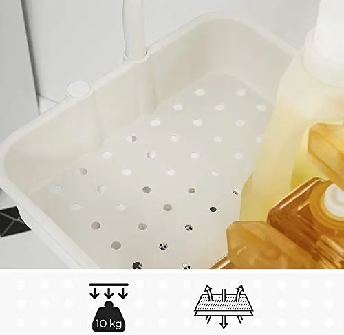 Mobilný vozík na kolieskach s 3 úložnými policami, s rukoväťou, biely