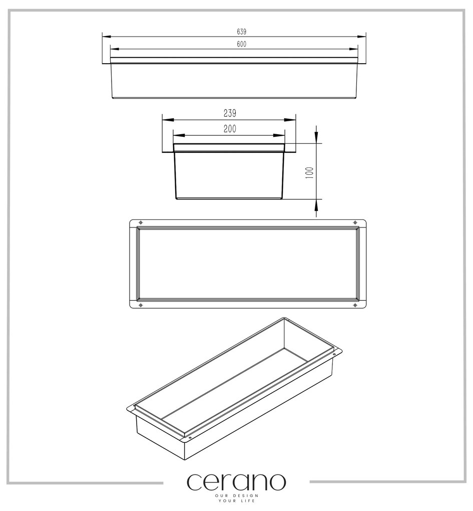 Cerano, zápustná polička do obkladu 60x20x10 cm, čierna matná, CER-CER-417476