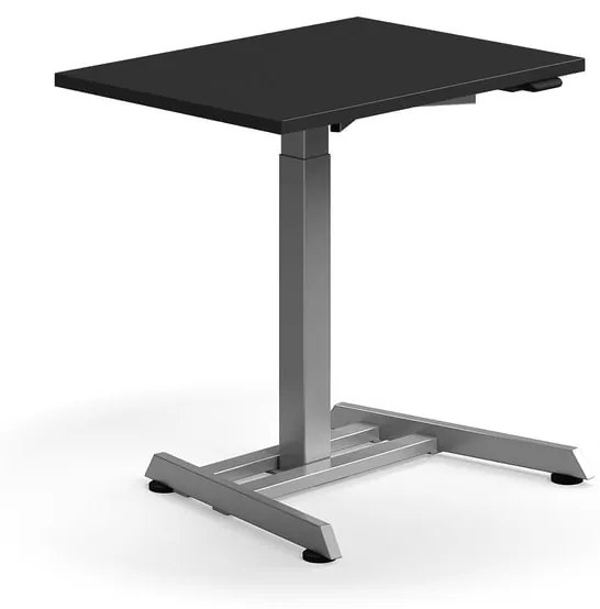 Výškovo nastaviteľný stôl QBUS, s centrálnou nohou, 800x600 mm, strieborný rám, čierna