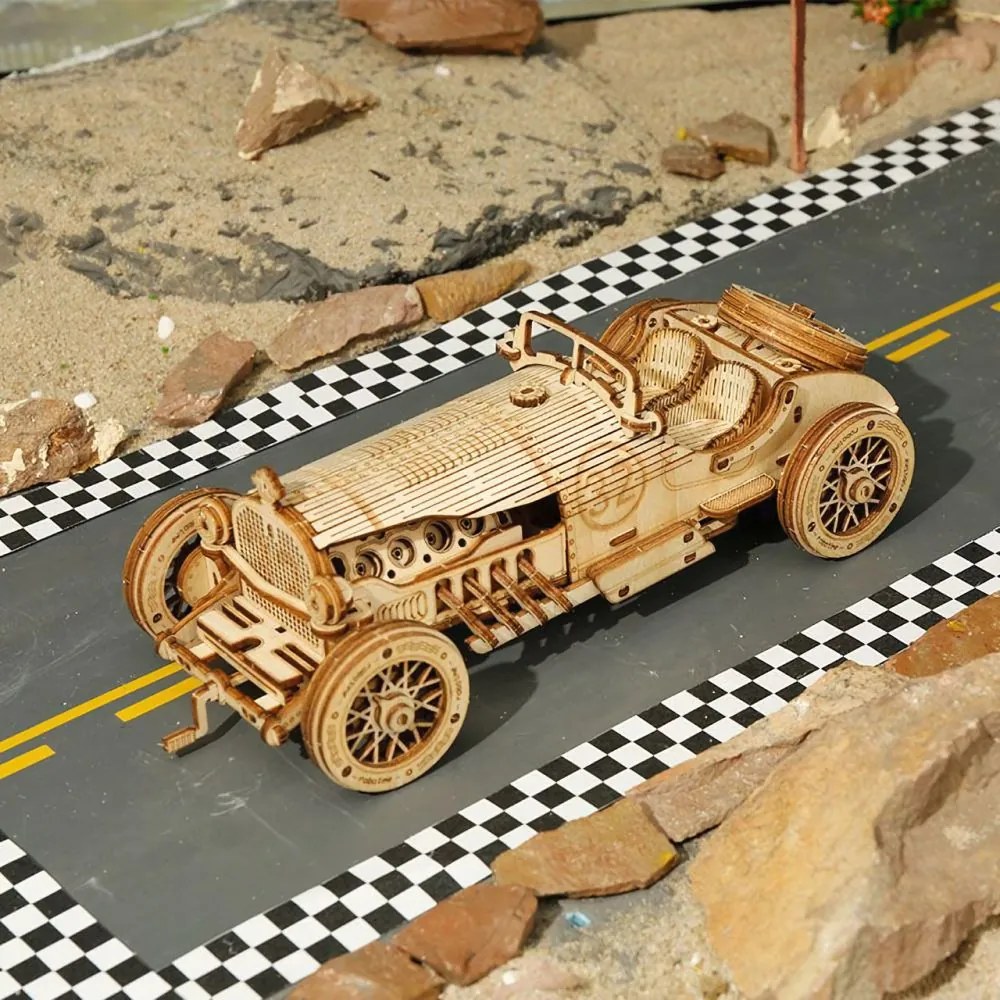Robotime 3D drevené puzzle Závodní veterán Grand Prix car 1:16 220 ks
