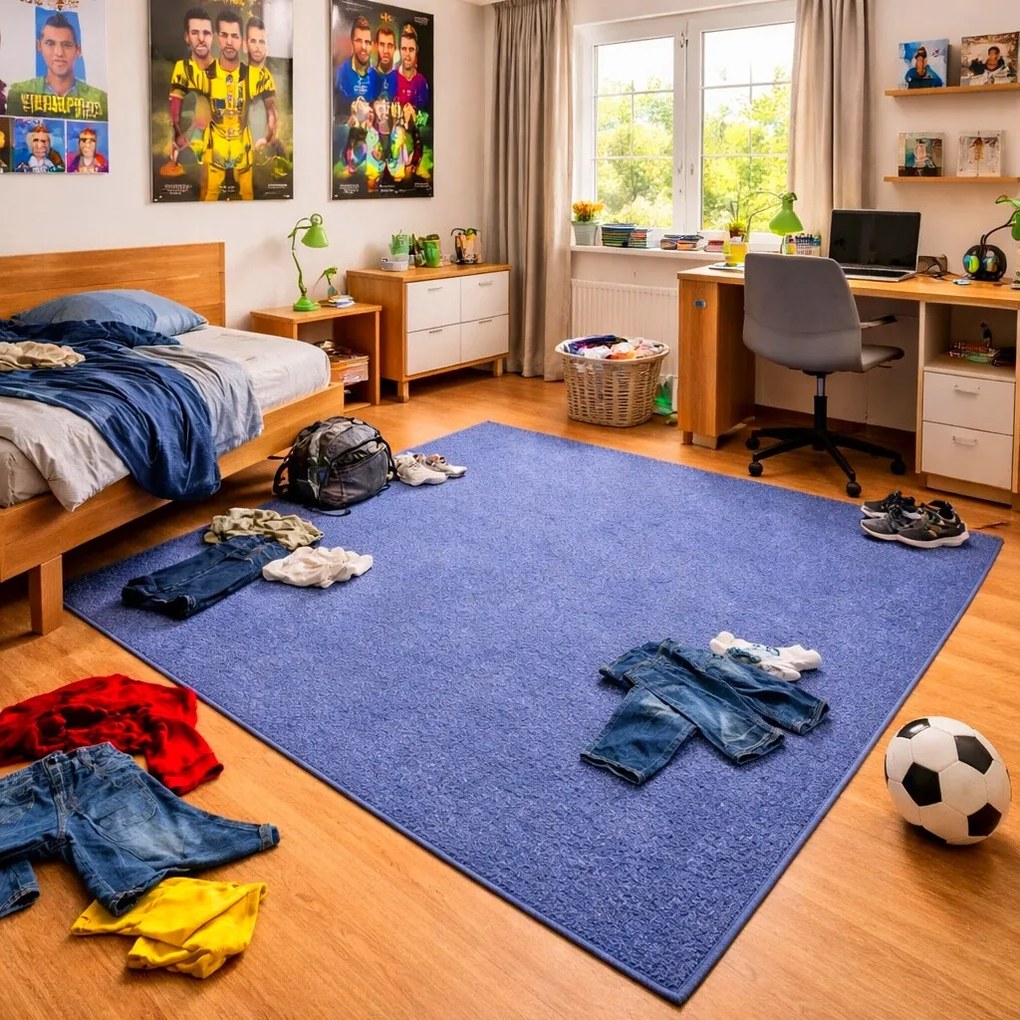 Vopi, Kusový koberec Eton modrý 82 štvorec, 150x150, modrá, kuchyňa