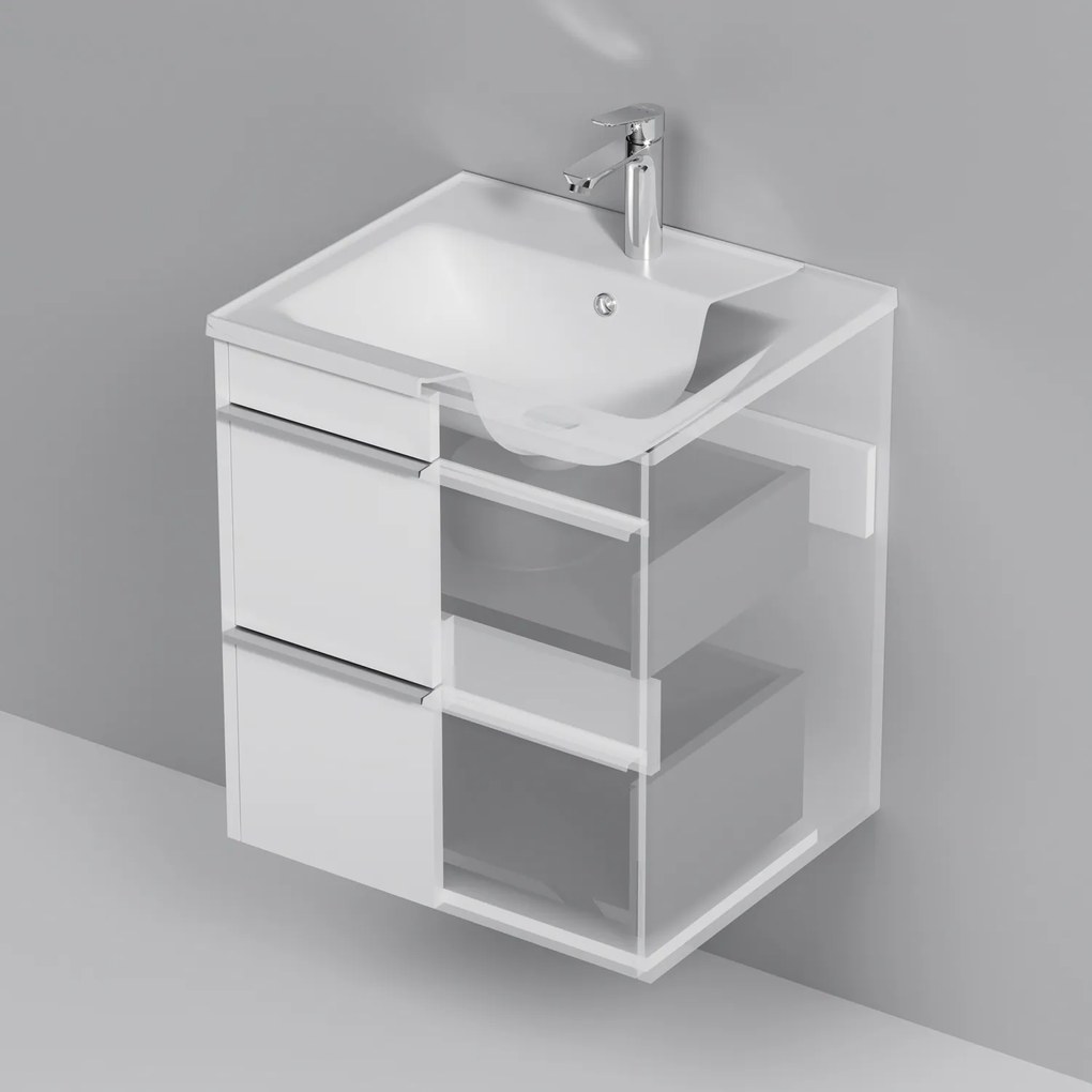 Skrinka s umývadlom 55 AM.PM Hit MTAFHX0552WG závesná, 2 zásuvky, lesklá biela