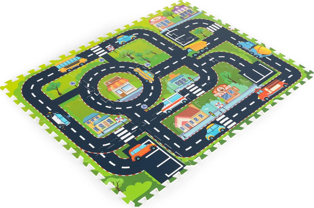IPLAY penová podložka puzzle pre deti – mesto, cesty 114×86 cm, 12 dielikov, EVA