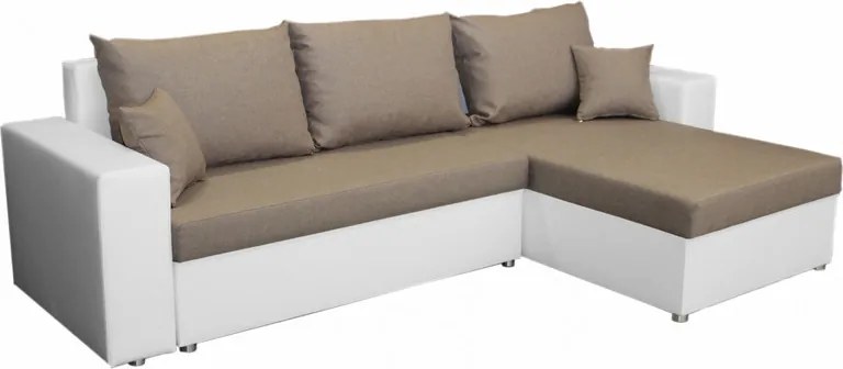 Rohová sedacia súprava Samba II, biela ekokoža/béžová látka