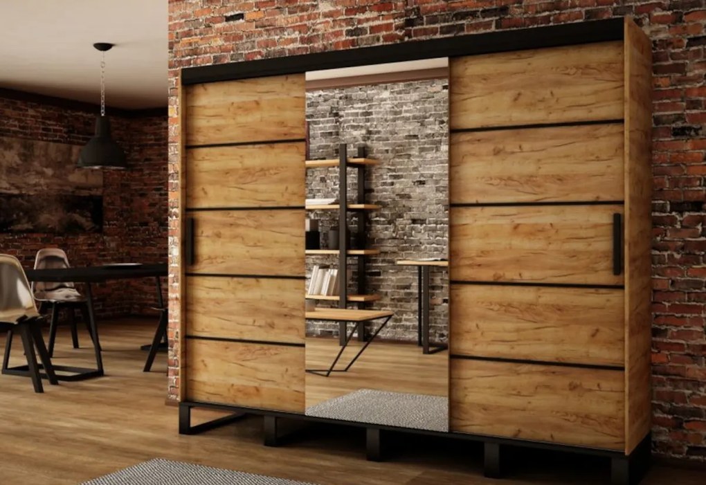 Posuvná skriňa LIFT V2 180, 180x212x62, dub kraft zlatý/čierna