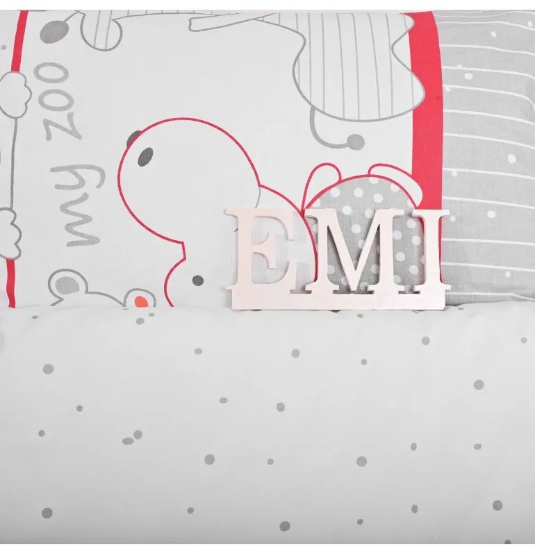 Obliečky detské Zoo červeno-sivé EMI, Detský set 90x130 + 45x65