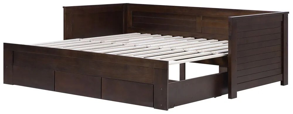 Drevená rozkladacia posteľ s úložným priestorom 90/180x200 cm hnedá CAHORS Beliani