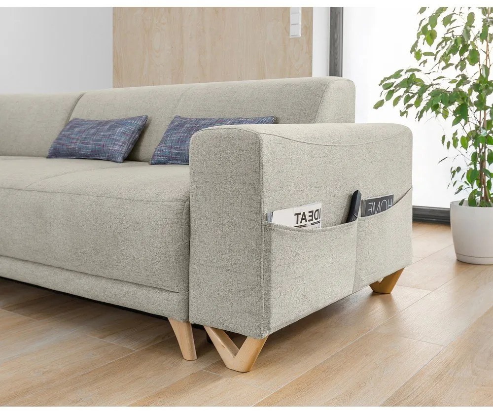 Béžová rozkladacia/s úložným priestorom rohová pohovka (ľavý roh/do L) Classy Sophie – Miuform