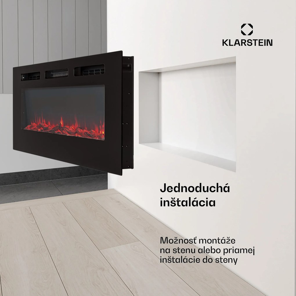 Klarstein Galeras, elektrický nástenný a vstavaný krb, 1800 W, LED, 3 farby, časovač