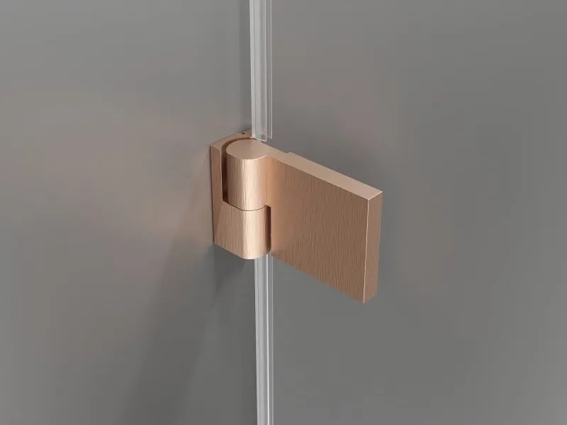 Mexen Lunar-B, Otočné ľavé sprchové dvere 75 cm, 8mm číre sklo, medený matný profil, 832-075-000-65-00-L