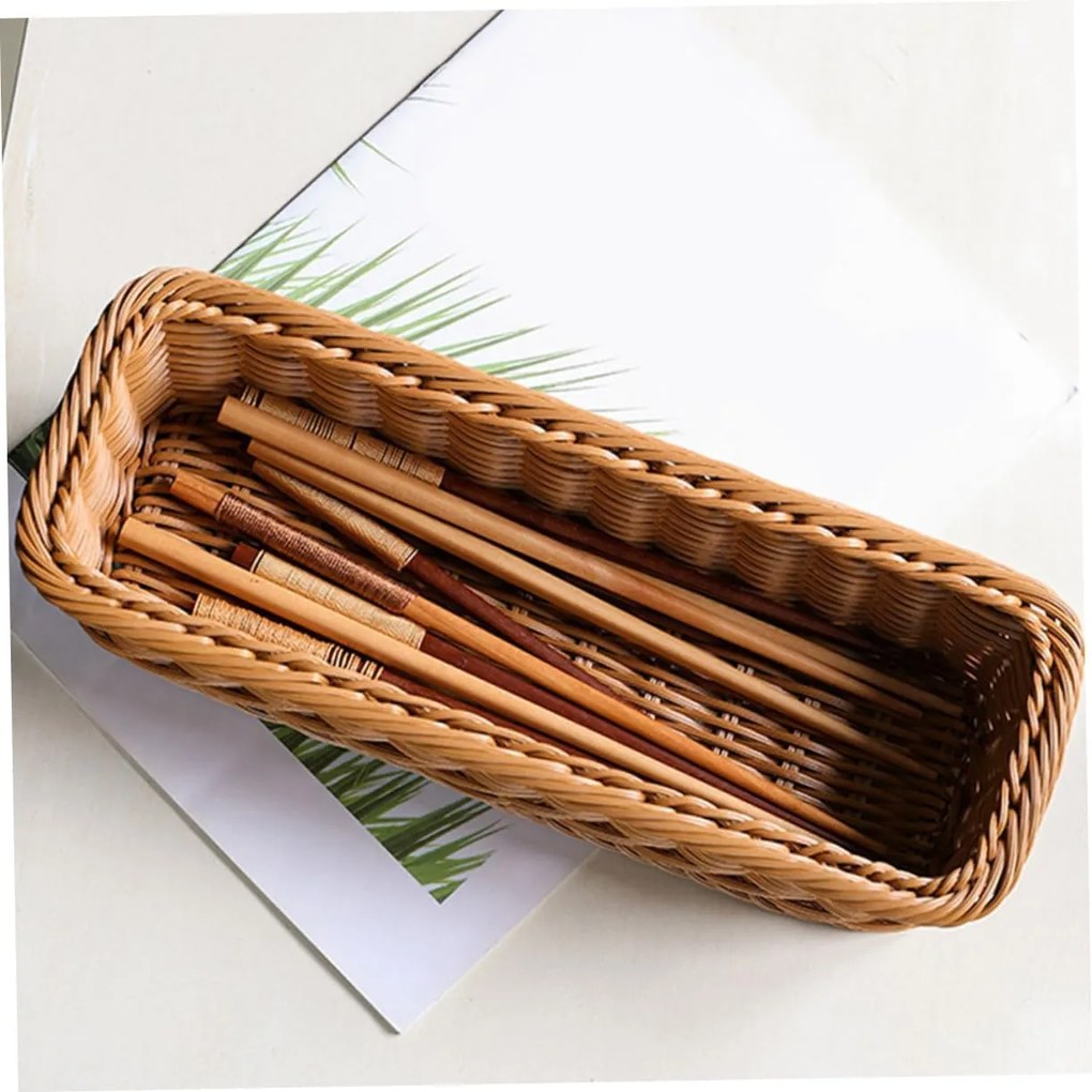 Prútený plastový košík, organizér na príbory WICKER 28 x 11,5 x 8,5 cm