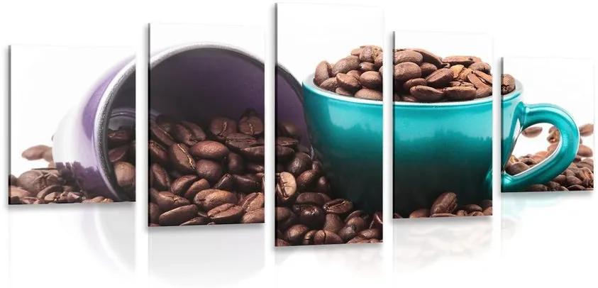 5-dielny obraz šálky s kávovými zrnkami Varianta: 100x50