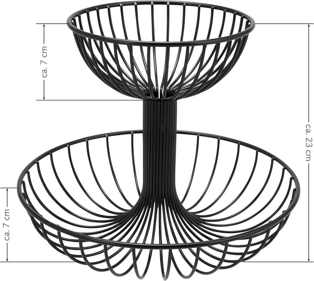 Zeller Present Stojan na ovocie, 2 misy, kovový, čierny FONTANA