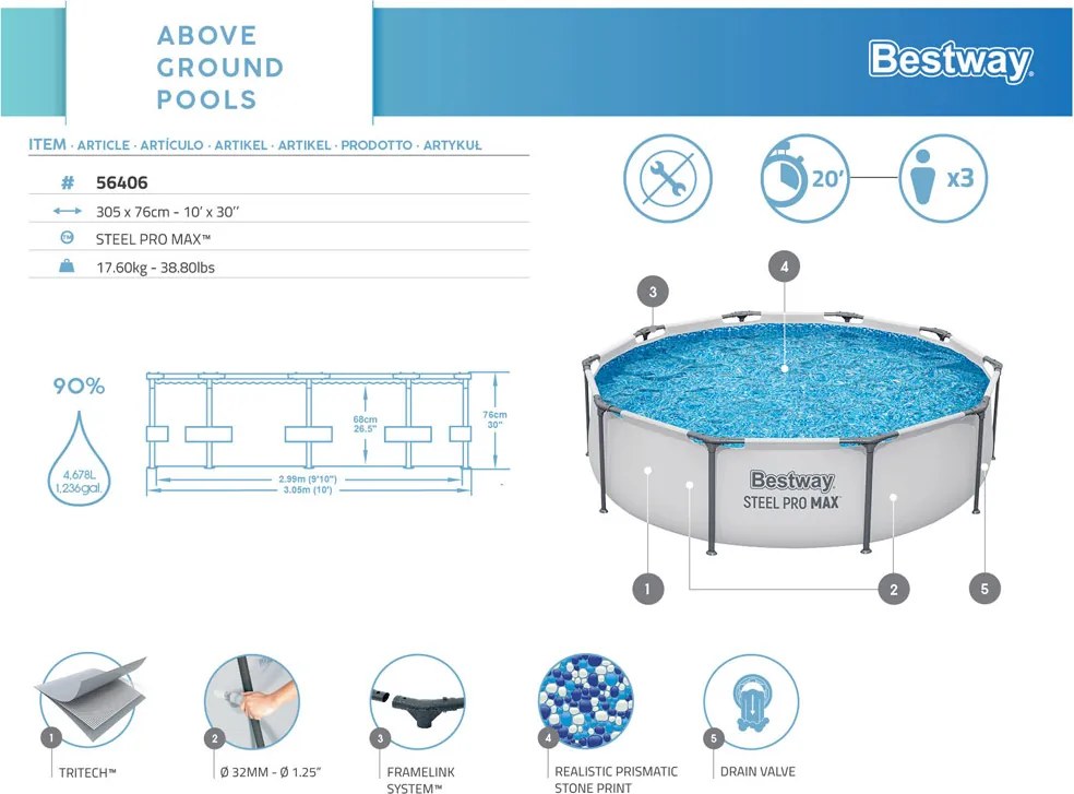 Bazén STEEL PRO MAX Bestway 305x76 cm - 56406
