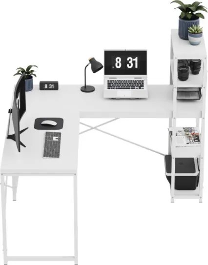 Rohový pracovný stôl s policami Leader 5.9 biely