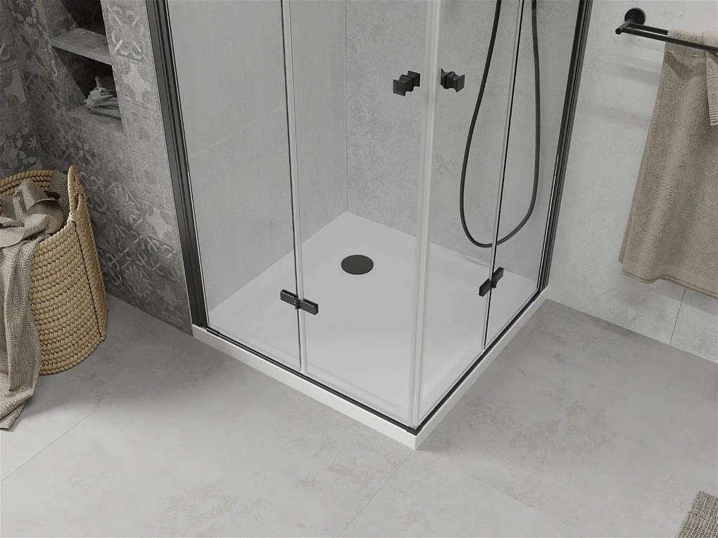 Mexen Lima Duo, sprchový kút 100 (dvere) x 100 (dvere) cm, 6mm číre sklo, čierny profil + SLIM sprchová vanička 5cm, 856-100-100-70-02-4010B