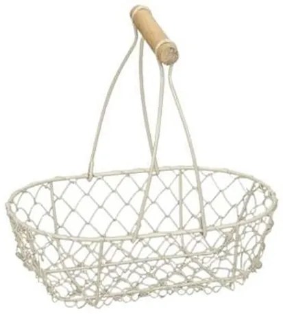Krémový drôtený dekoračný košík s rukoväťou - 21*13*8/22 cm